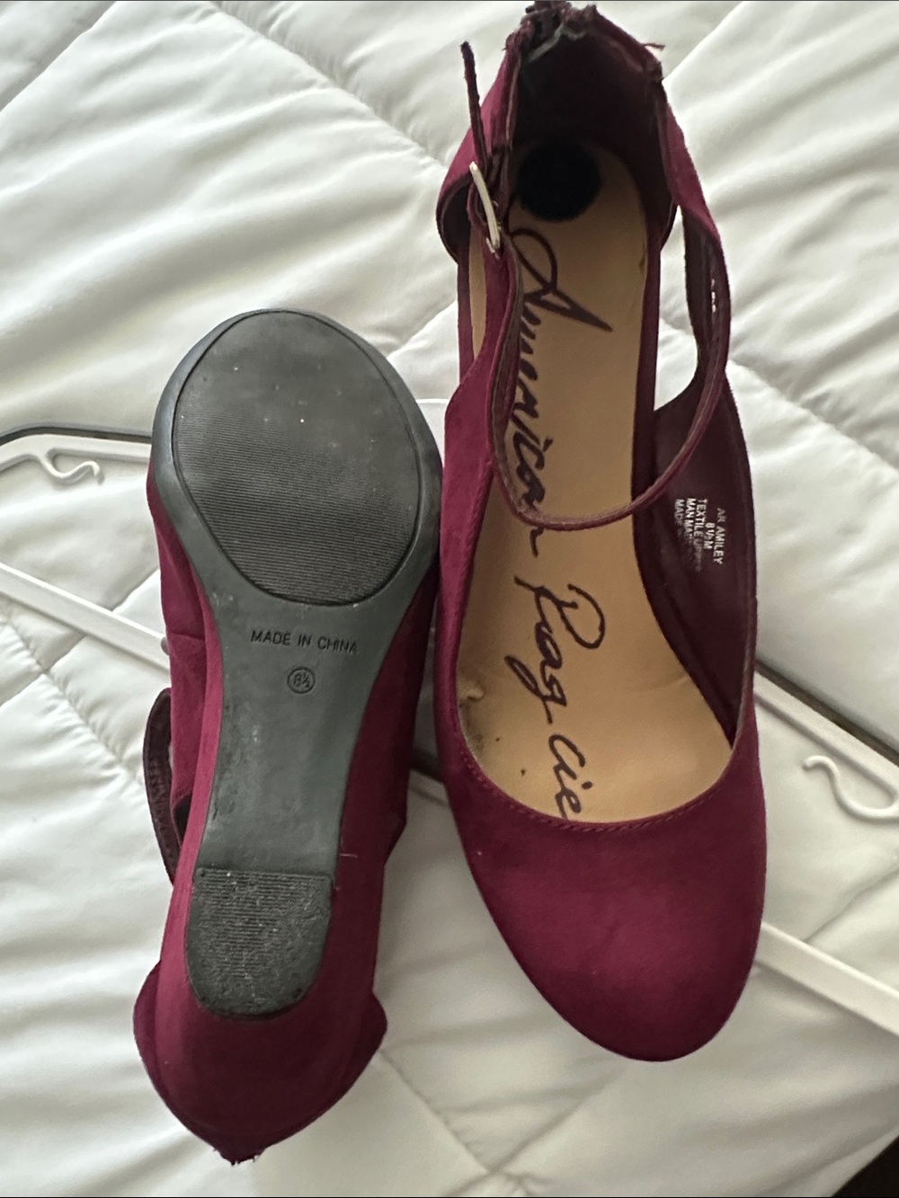 American Rag Burgundy Suede Ankle Strap Pumps - Picture 5 of 6